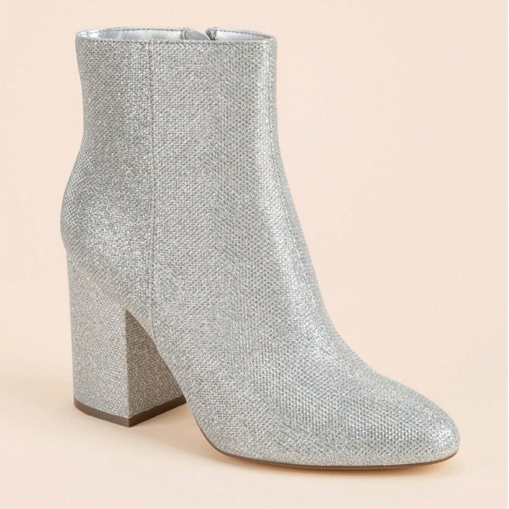 Madden Girl Glitter Fab Ankle Boots Women's 8.5 Silver Glam Dainty Festival Boho